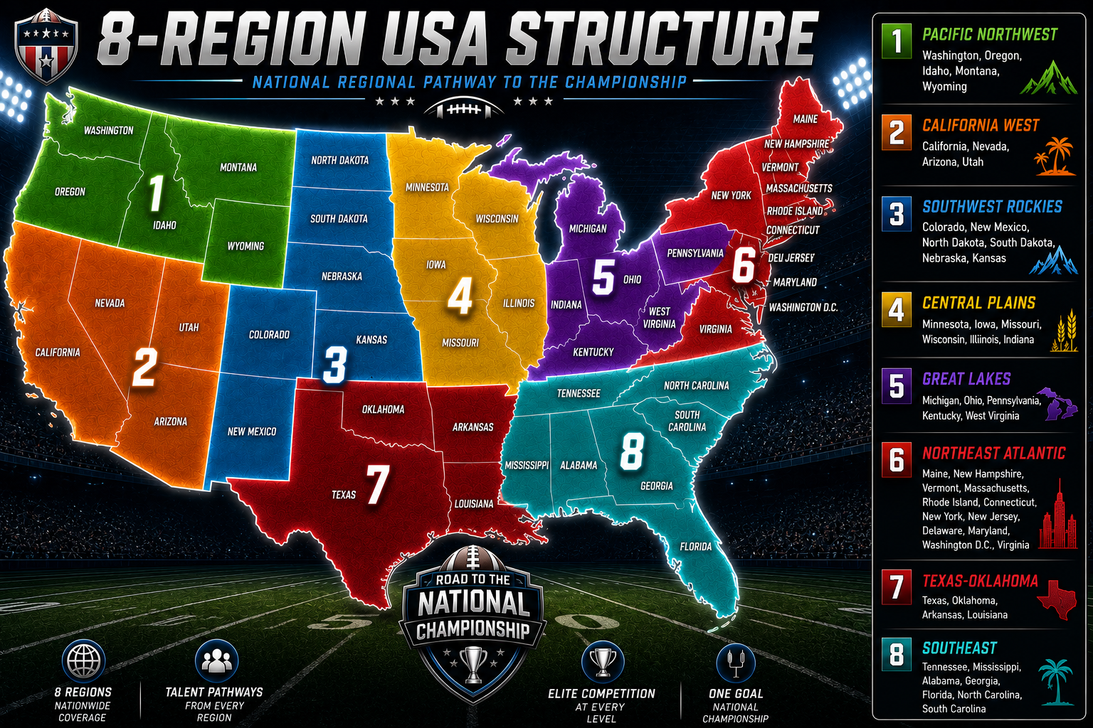 REBIRTH 8-Region USA Structure — National Regional Pathway to the Championship
